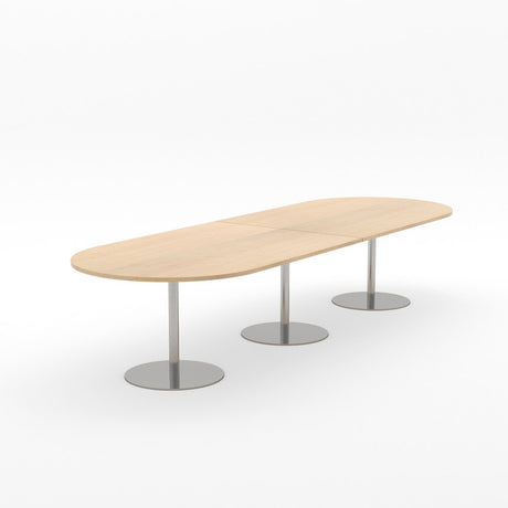 Essentials Table 3600 x 1200 - D End-Meeting Room Furniture-Affinity Maple-Brushed Chrome Disc Base-North Island Delivery-Commercial Traders - Office Furniture