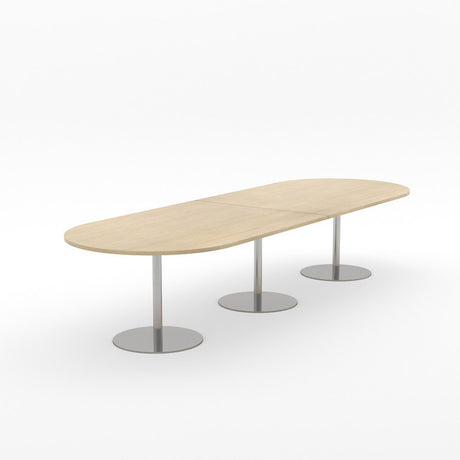 Essentials Table 3600 x 1200 - D End-Meeting Room Furniture-Refined Oak-Brushed Chrome Disc Base-North Island Delivery-Commercial Traders - Office Furniture