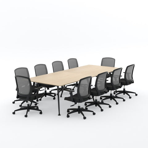 Euro Boardroom Table 3000 x 1200 with Flex Chair Package-Meeting Room Furniture-Affinity Maple-Black Leg-North Island (Ground Floor)-Commercial Traders - Office Furniture