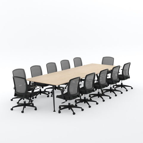 Euro Boardroom Table 3600 x 1200 with Flex Chair Package-Meeting Room Furniture-Affinity Maple-Black Leg-North Island (Ground Floor)-Commercial Traders - Office Furniture
