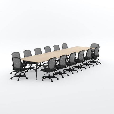 Euro Boardroom Table 4800 x 1200 with Flex Chair Package-Meeting Room Furniture-Affinity Maple-Black Leg-North Island (Ground Floor)-Commercial Traders - Office Furniture