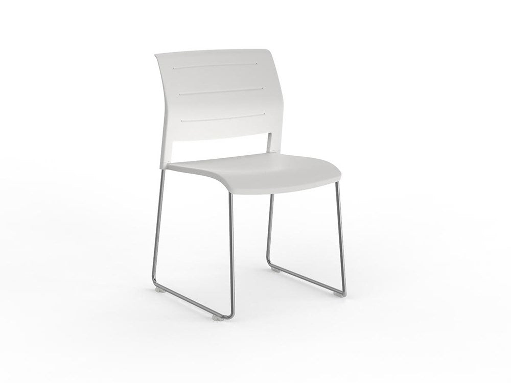 Mote Chair-Lunchroom Chairs-White-Skid Base - Chrome-Commercial Traders - Office Furniture