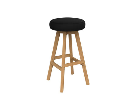 Luna Button Barstool -Oak Base-Lunchroom Chairs-Black PU-Commercial Traders - Office Furniture