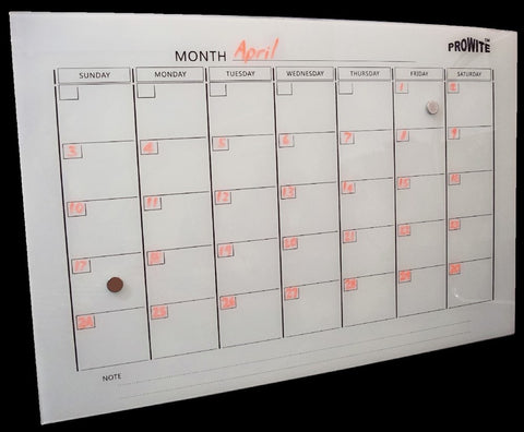 Prowite Glass Board printed magnetic month planner 600 x 900 White-Glass Writing Boards-Default-Commercial Traders - Office Furniture