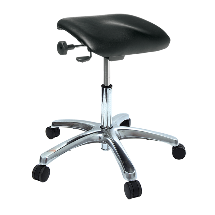 Buro Posturite Stool-Office Chairs-Black Vinyl-Polished Aluminium-Flat Pack Please-Commercial Traders - Office Furniture