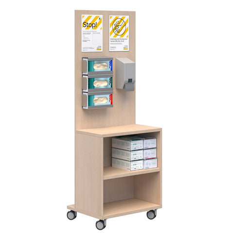 Sanitation Station With Open Shelf-Storage-Refined Oak-Auckland Only-Commercial Traders - Office Furniture