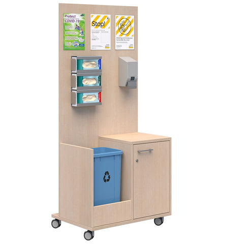 Sanitation Station With Bin Compartment-Storage-Refined Oak-Auckland Only-Commercial Traders - Office Furniture