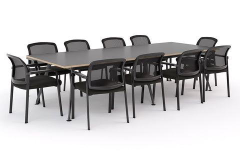 Euro Boardroom Table 3000 x 1200 with Edison Chair Package-Meeting Room Furniture-Affinity Maple-Black Leg-North Island-Commercial Traders - Office Furniture