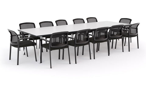 Euro Boardroom Table 3600 x 1200 with Edison Chair Package-Meeting Room Furniture-Affinity Maple-Black Leg-North Island Delivery-Commercial Traders - Office Furniture