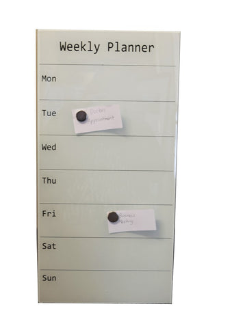 Prowite Glass Board printed magnetic week planner 300 x 600 White-Glass Writing Boards-Default-Commercial Traders - Office Furniture