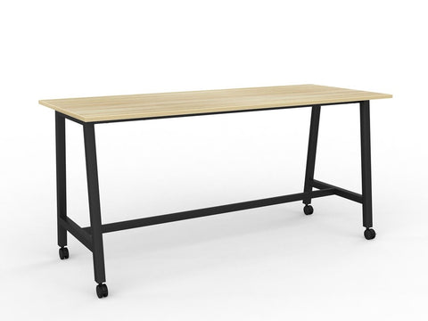 Cubit Bar Leaner with Castors 2200 x 900-Meeting Room Furniture-Atlantic Oak-White-Commercial Traders - Office Furniture