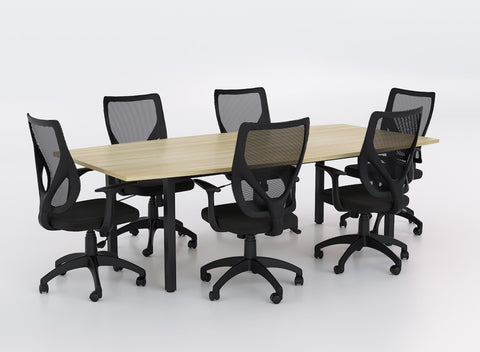 Cubit Boardroom Table and Flex Chair Package-Meeting Room Furniture-Atlantic Oak-Black Leg-Commercial Traders - Office Furniture