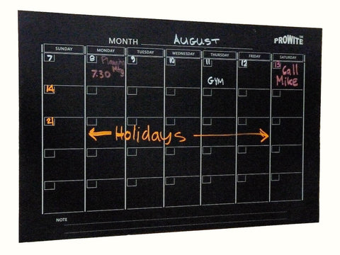 Prowite Glass Board printed magnetic month planner 600 x 900 Black-Glass Writing Boards-Default-Commercial Traders - Office Furniture